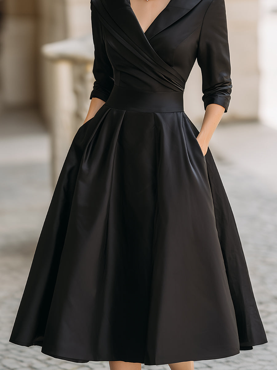 Monica | Vestido midi drapeado con bolsillos