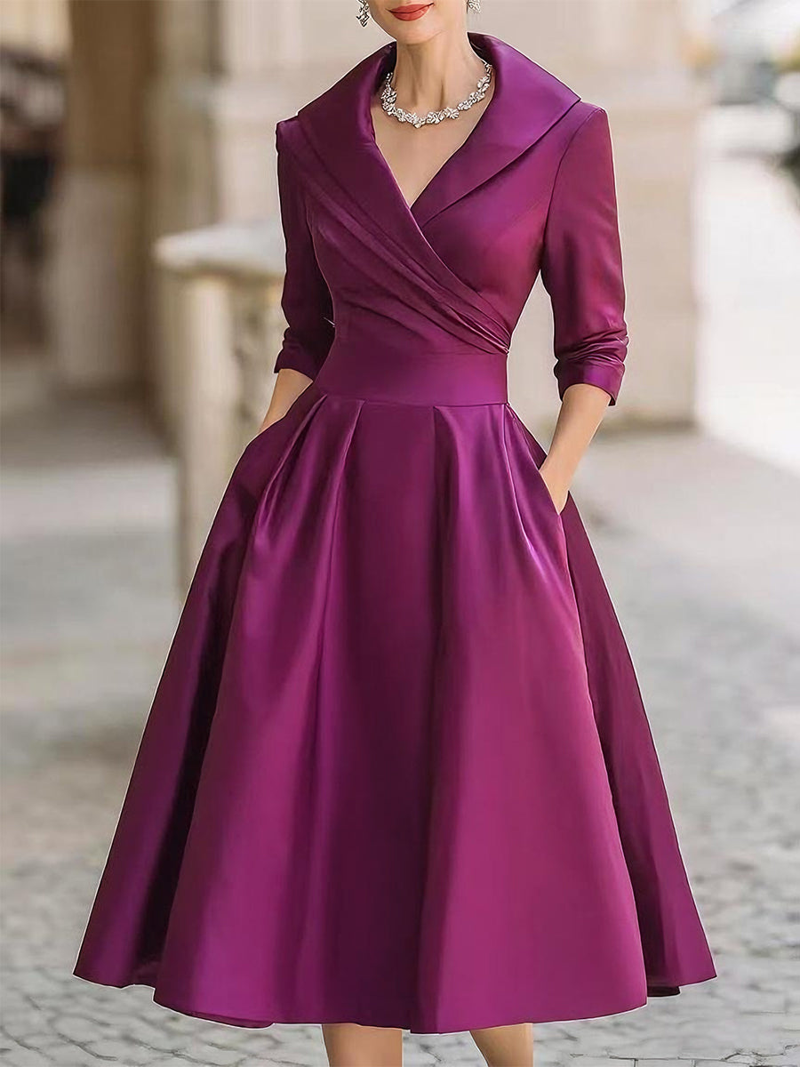 Monica | Vestido midi drapeado con bolsillos