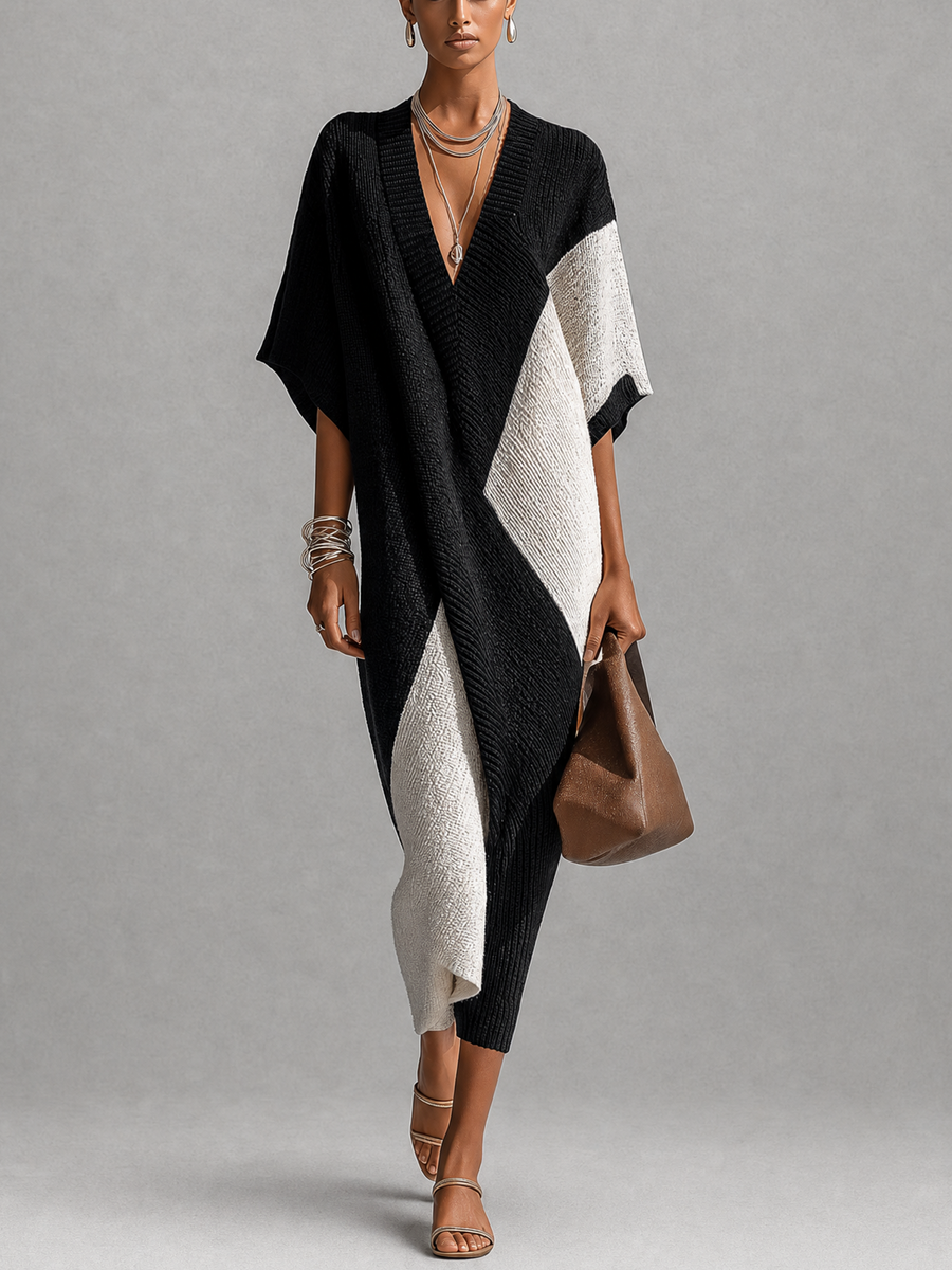 Nuria | Vestido midi bicolor de manga corta