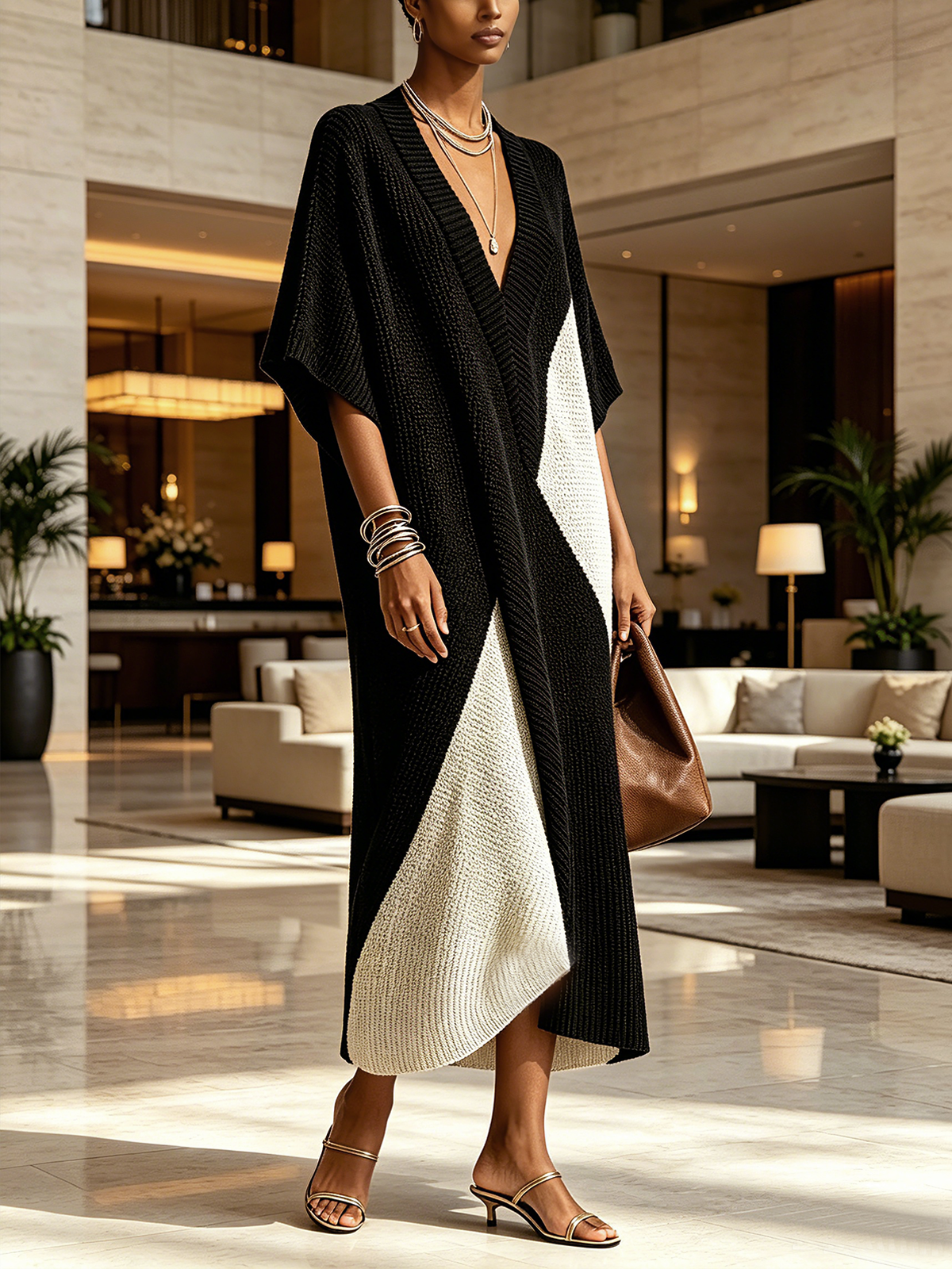 Nuria | Vestido midi bicolor de manga corta