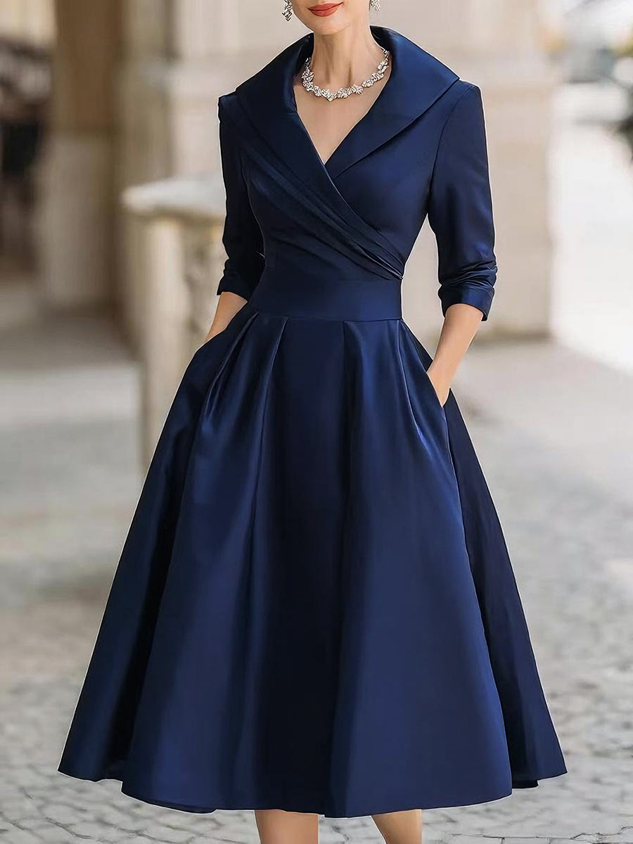 Monica | Vestido midi drapeado con bolsillos