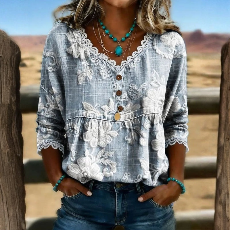 Emilia | Blusa vintage floral con encaje