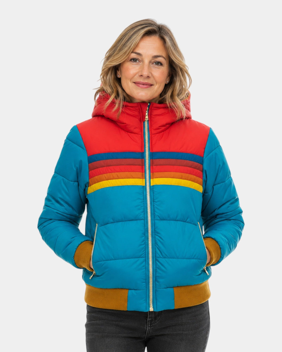 Ines | Chaqueta puffer retro a rayas