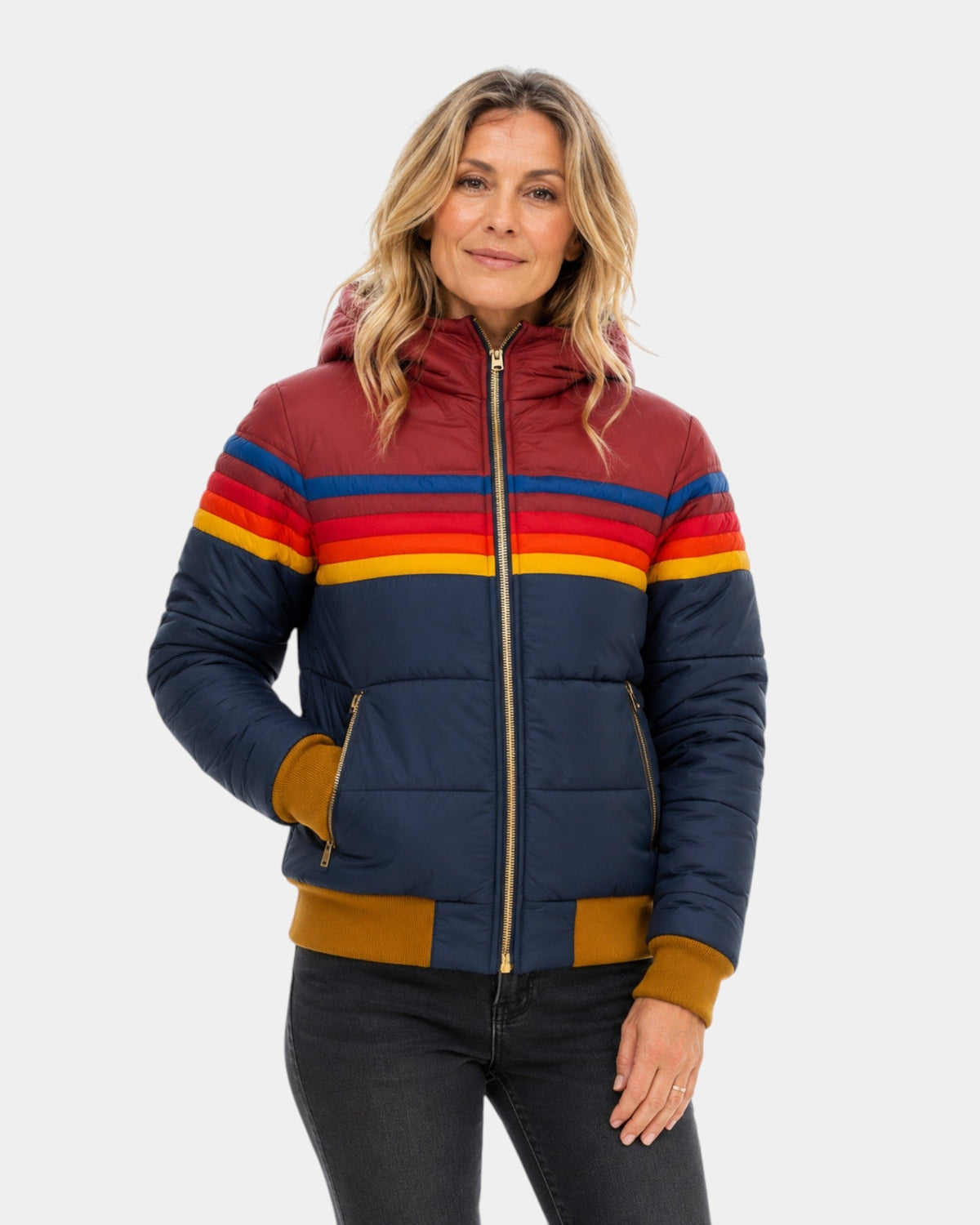 Ines | Chaqueta puffer retro a rayas