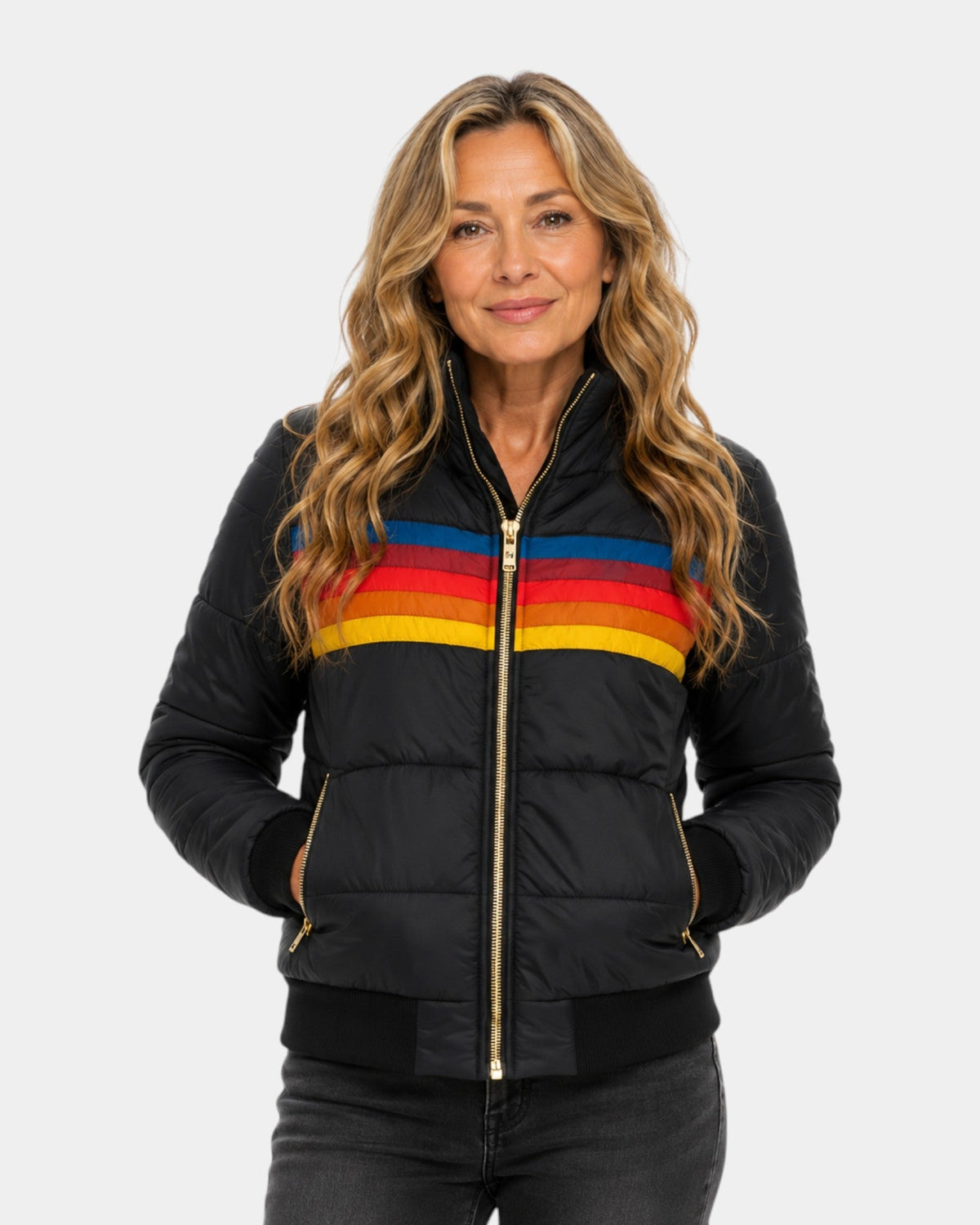 Ines | Chaqueta puffer retro a rayas