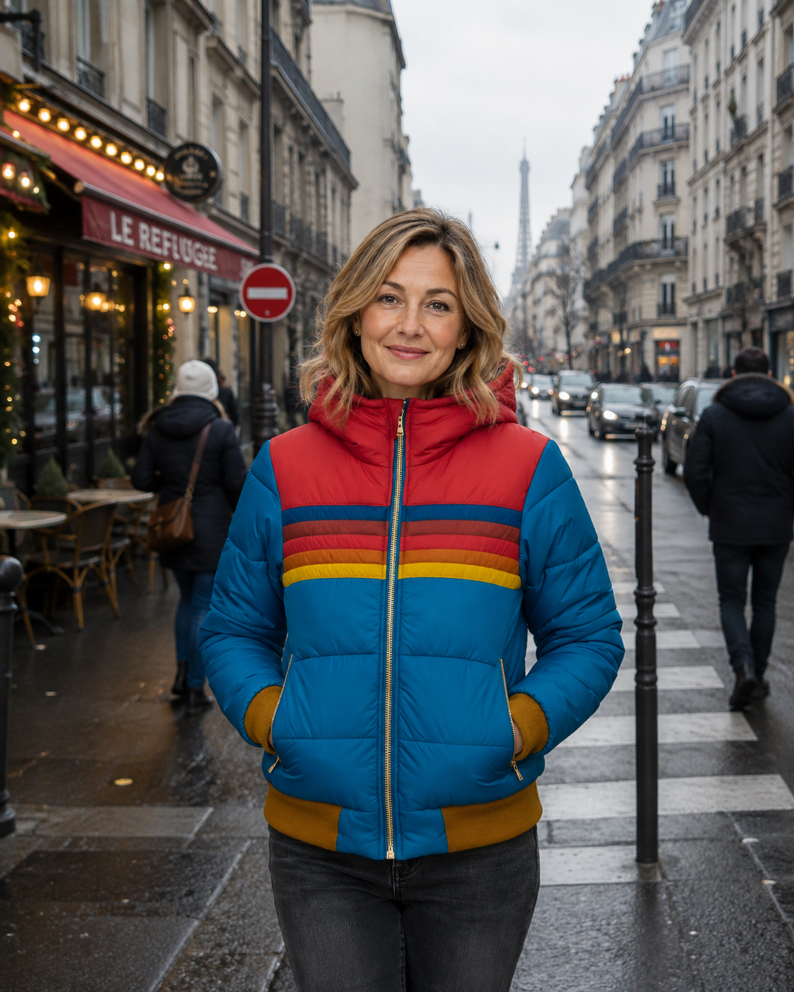 Ines | Chaqueta puffer retro a rayas