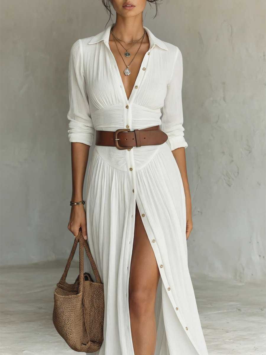 Mia | Vestido maxi camisero de manga larga