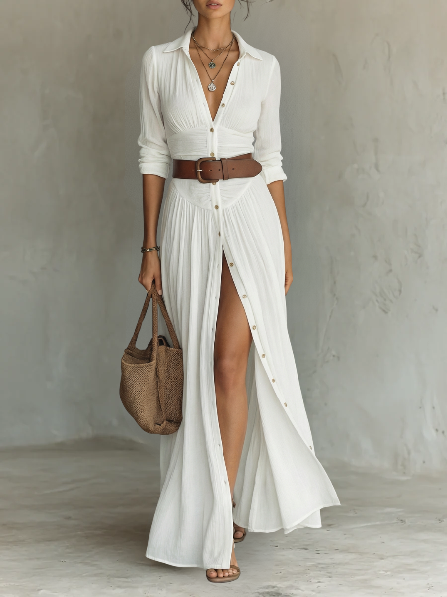 Mia | Vestido maxi camisero de manga larga