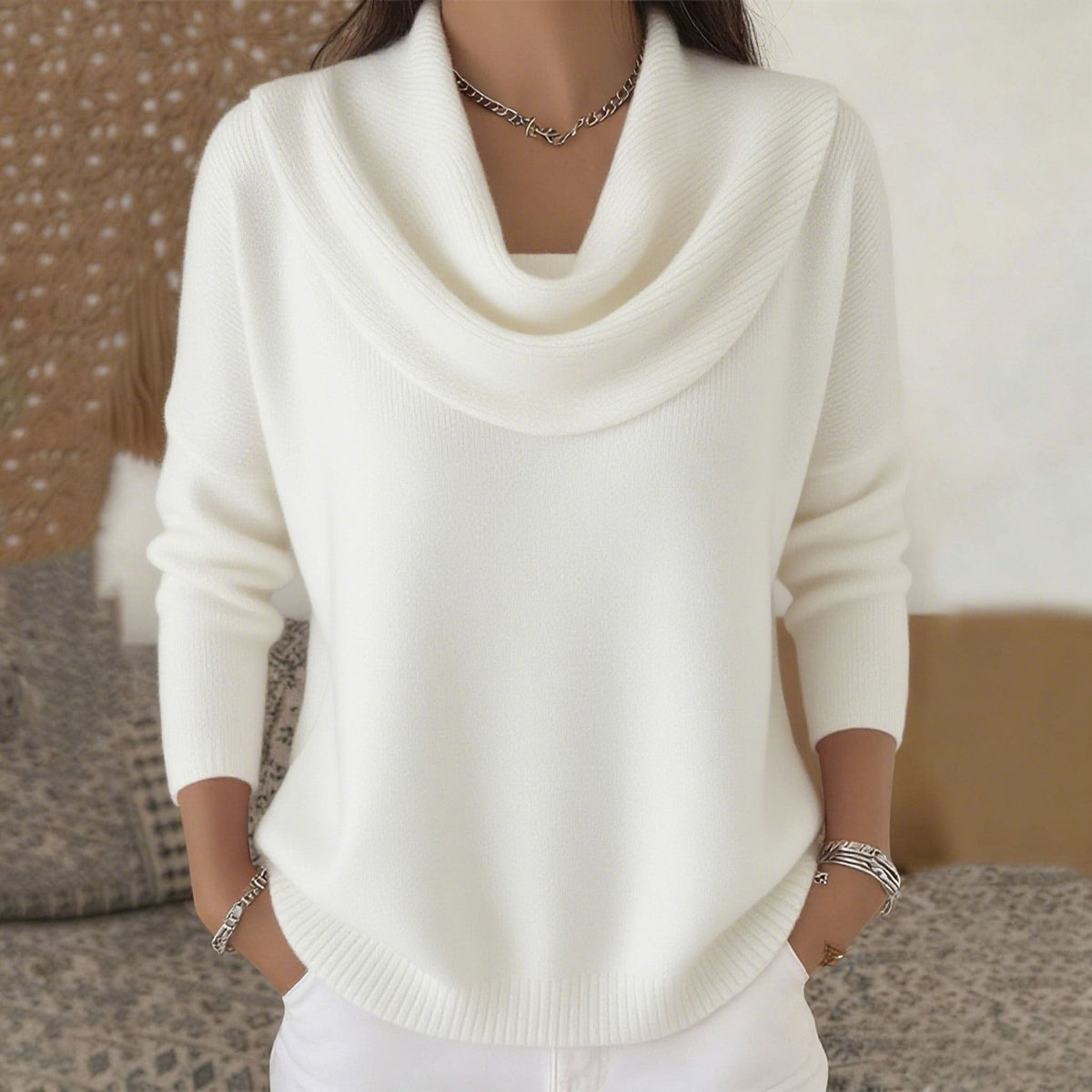 Blanca | Jersey de cuello drapeado