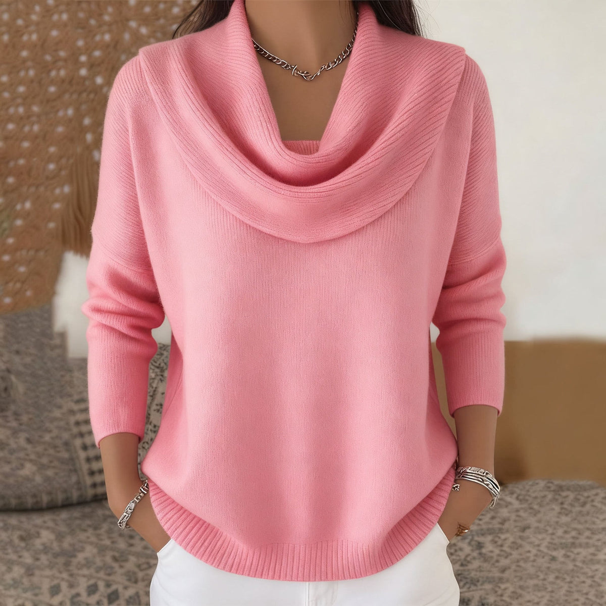 Blanca | Jersey de cuello drapeado
