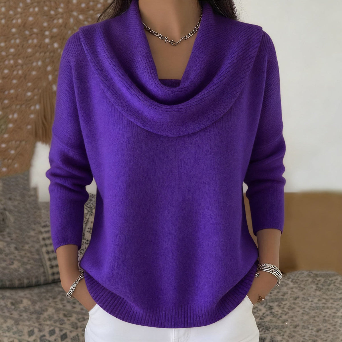 Blanca | Jersey de cuello drapeado