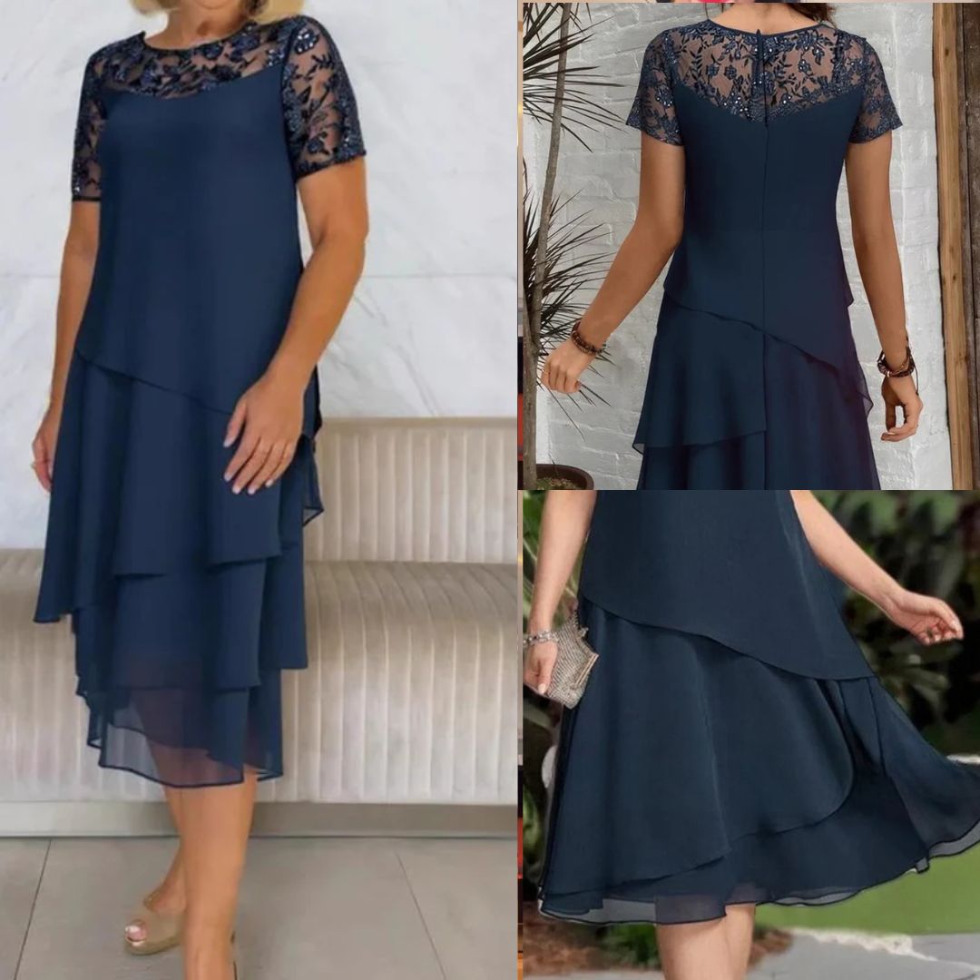Milagros | Vestido midi de encaje con manga corta