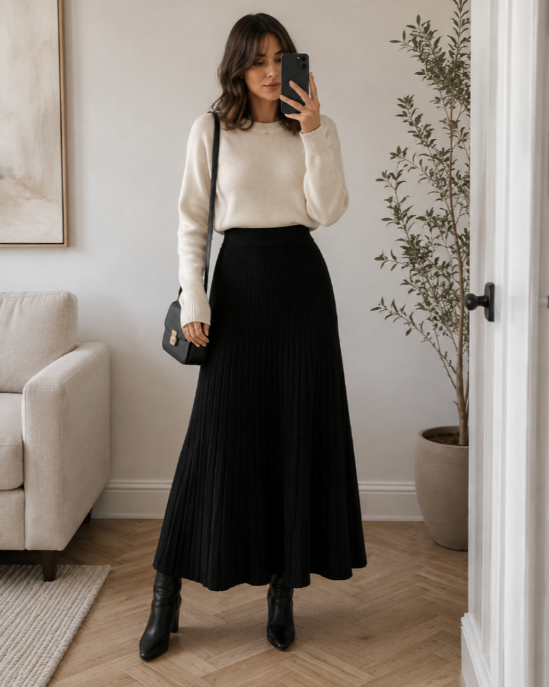 Paula | Falda larga de punto plisado