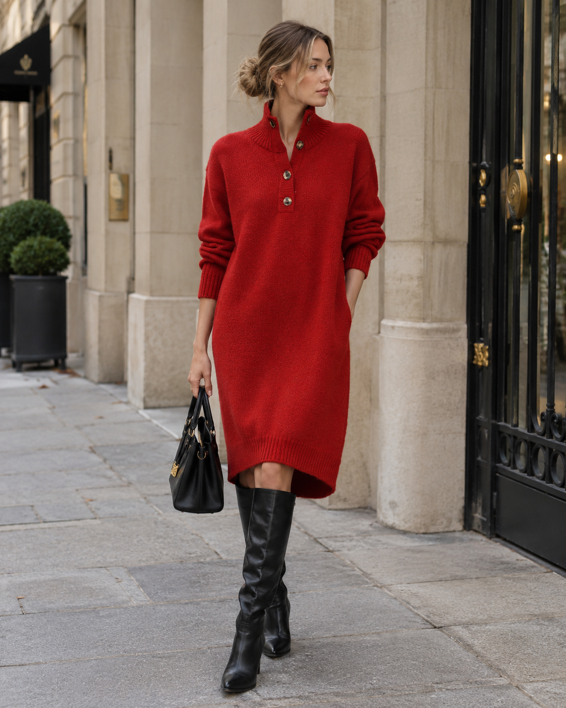 Natalia | Vestido midi de punto cuello alto