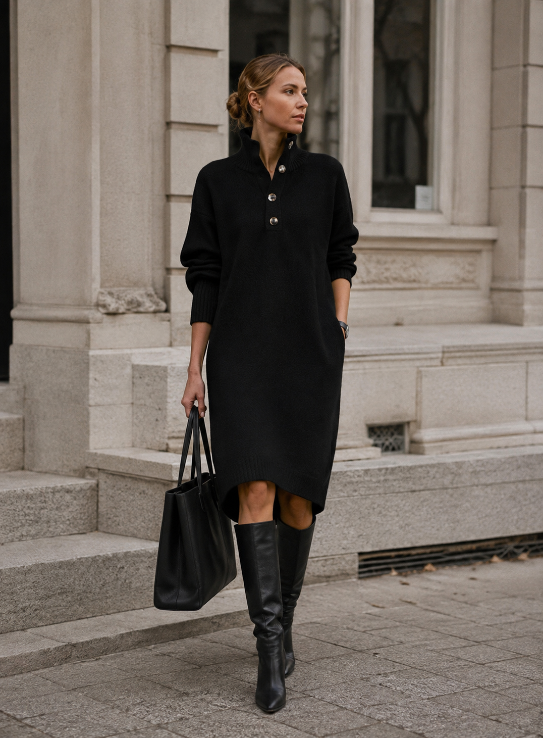 Natalia | Vestido midi de punto cuello alto