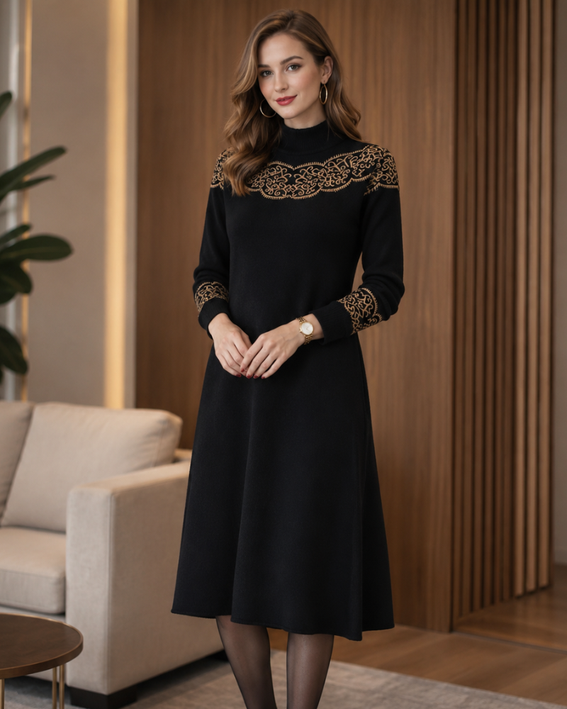 Nerea | Vestido midi de punto con motivo contraste