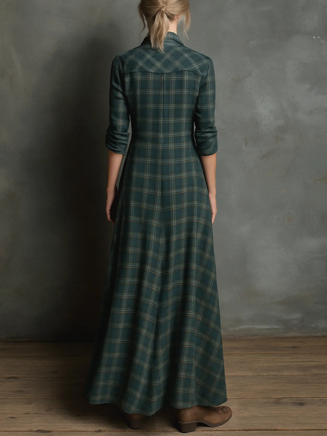 Olivia | Vestido largo camisero de cuadros vichy