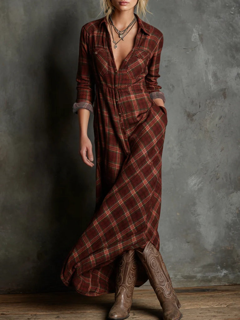 Olivia | Vestido largo camisero de cuadros vichy