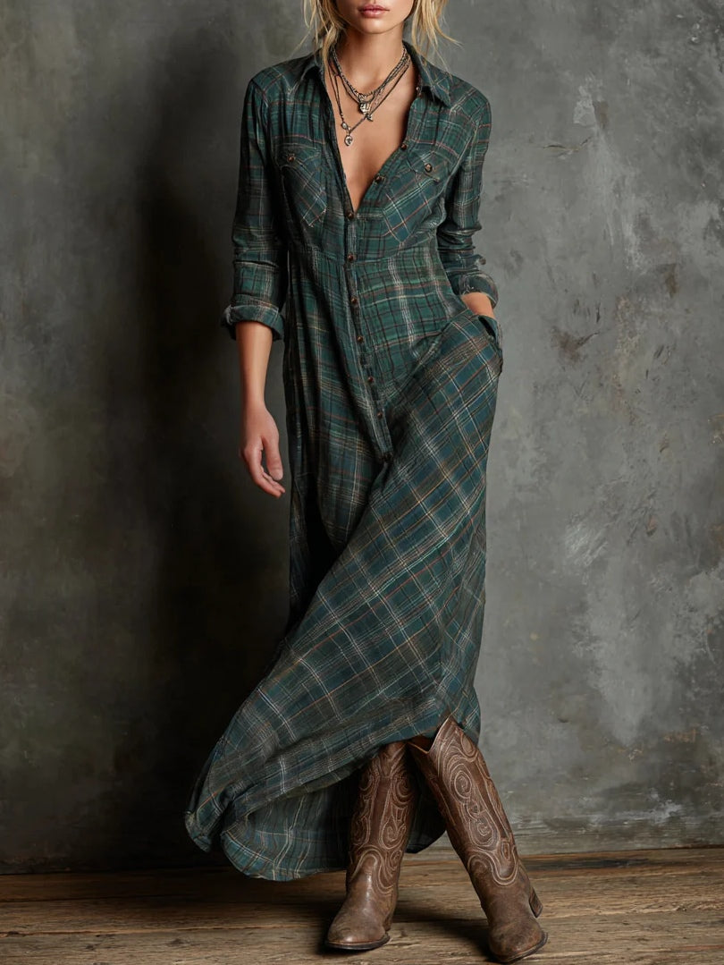 Olivia | Vestido largo camisero de cuadros vichy