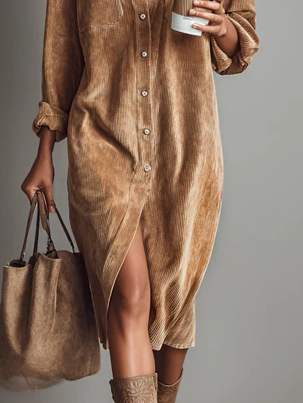 Olga | Vestido midi de pana con bolsillos