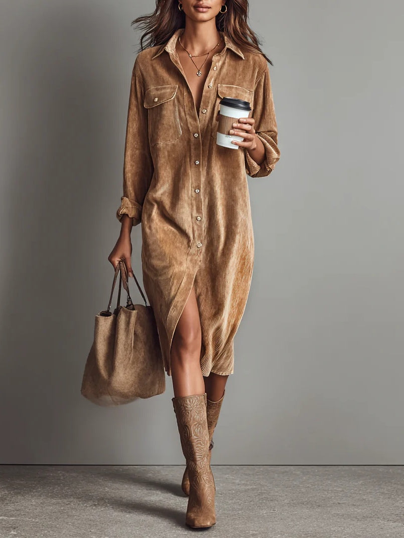 Olga | Vestido midi de pana con bolsillos