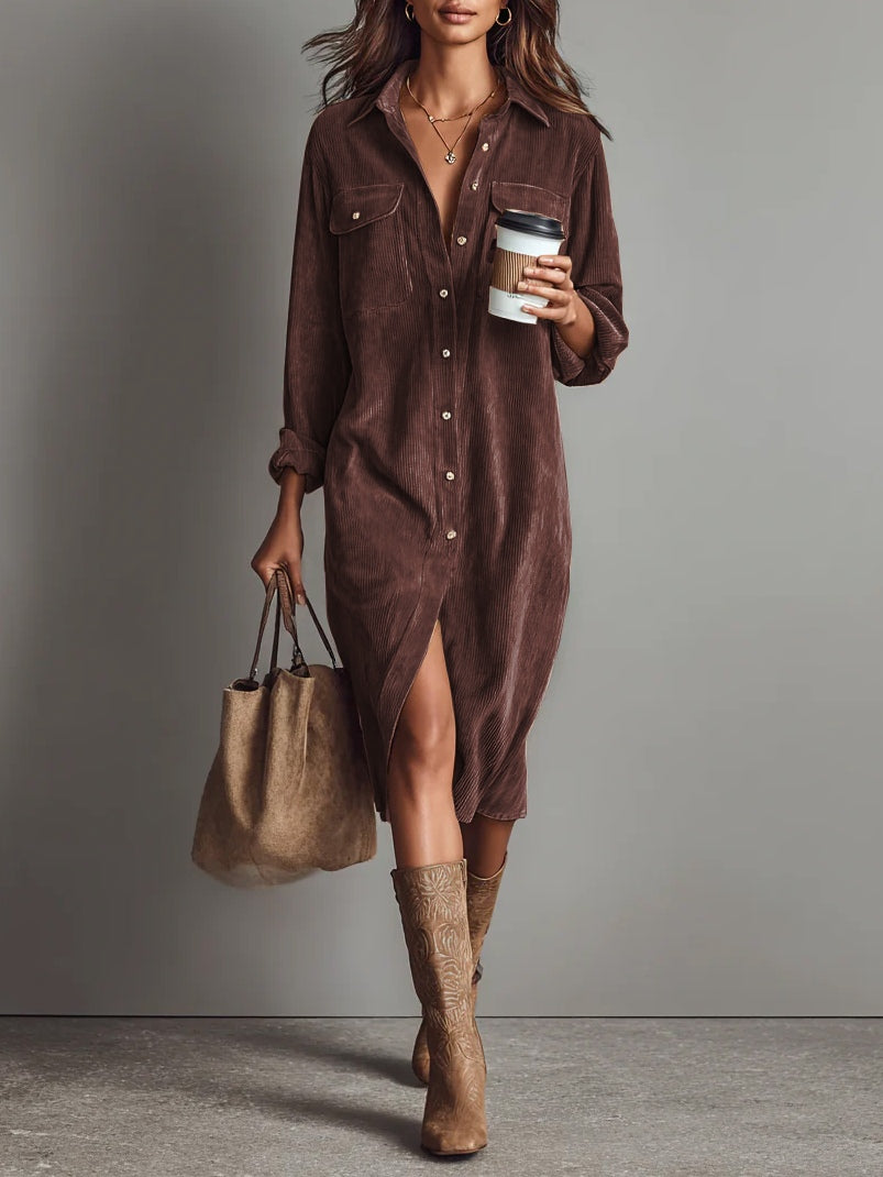 Olga | Vestido midi de pana con bolsillos
