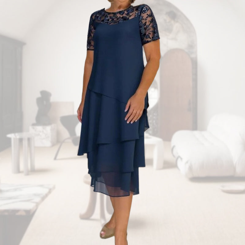 Milagros | Vestido midi de encaje con manga corta